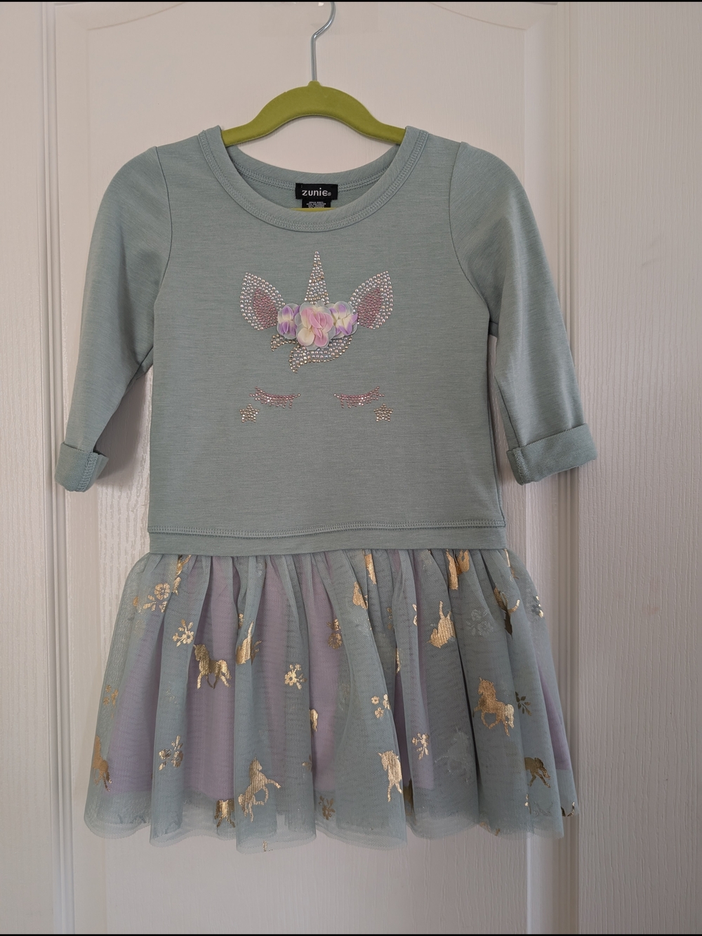 Zunie Mint Green and Gold Unicorn Tulle Party Dress